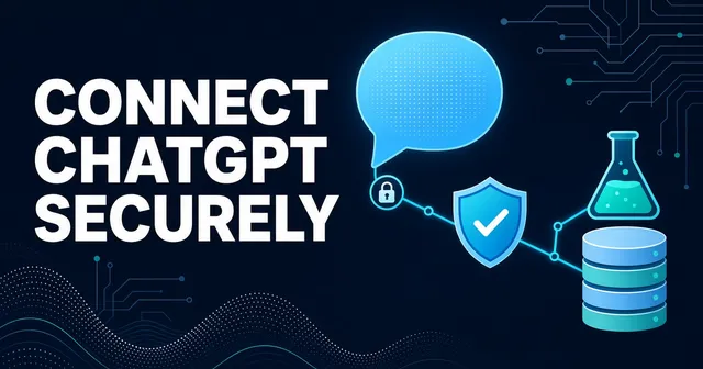 Flat vector header of a chat node linked to lab data with the headline Connect ChatGPT Securely