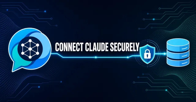 Flat vector header of an AI node locked to a database with the headline Connect Claude Securely